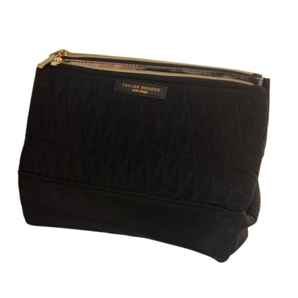 Taylor Brooke New York Quilted Black Makeup Bag With Dual Top Zippers & Compartm - Picture 5 of 9